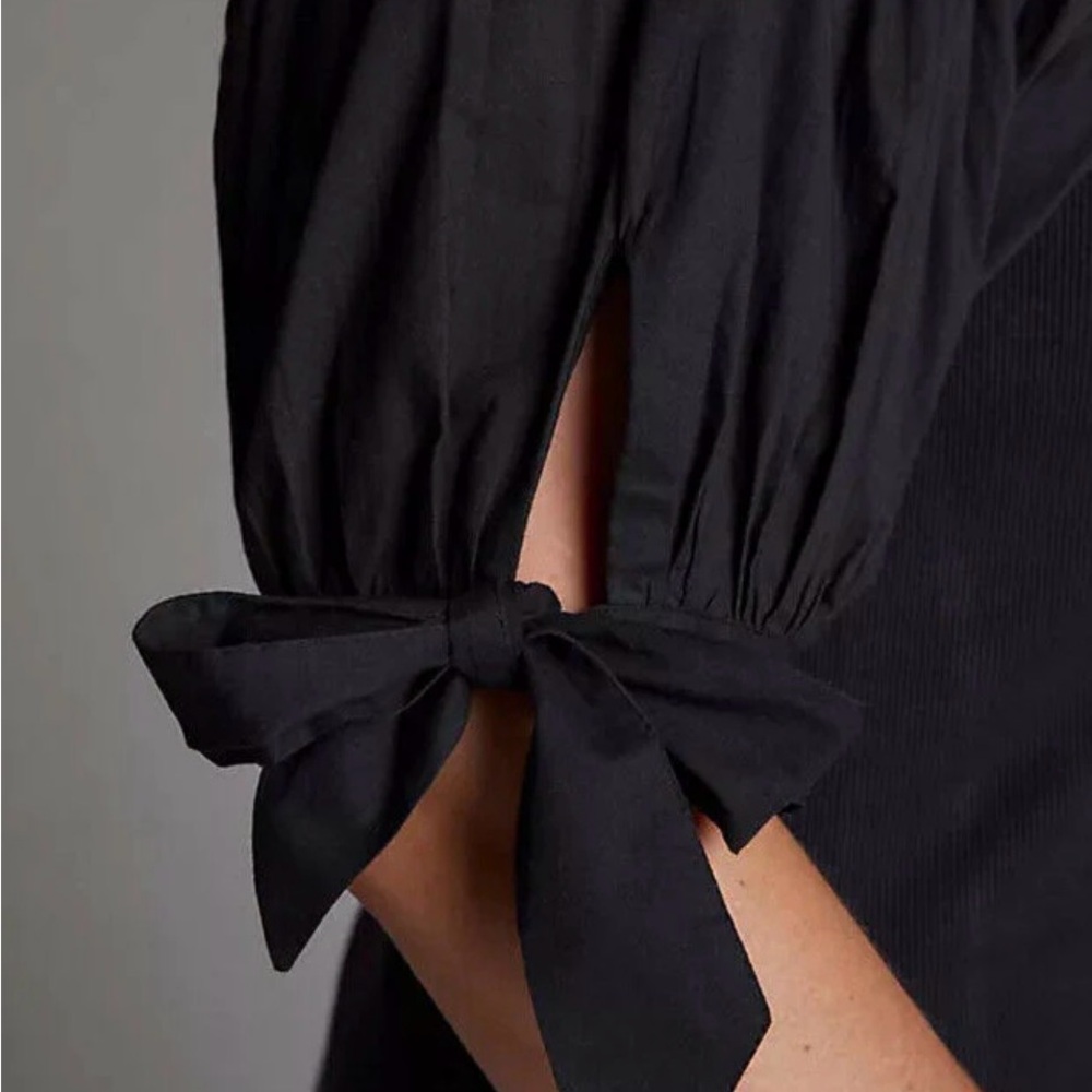 Maeve by Anthropologie black puff-sleeve black ribbed top MEDIUM - Picture 7 of 9